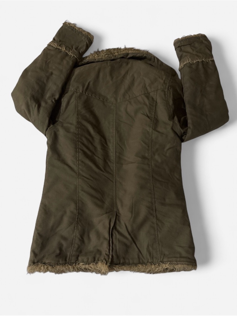 Olive Faux-Fur Trim Women's Coat - Picture 6 of 11